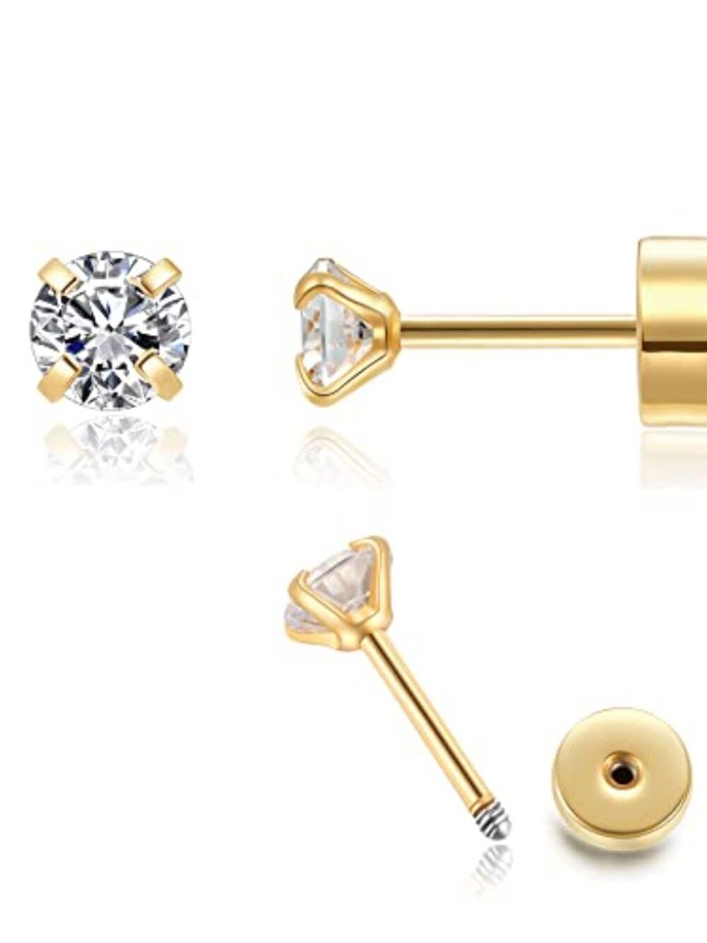 Flat Back Screw Back CZ Stud Ears Small Cubic Zirconia Stud Ears‎ for